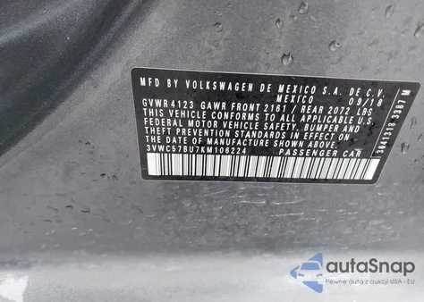 2019 Volkswagen Jetta 1.4T R-Line/1.4T S/1.4T Se из США, поврежденный, VIN 3VWC57BU7KM106224